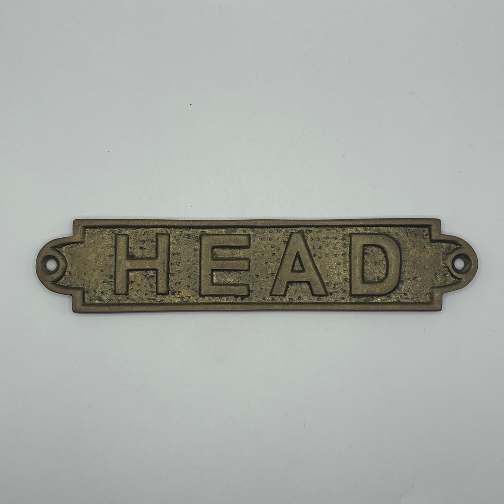 Vintage Brass Head Nautical Sign Maritime Bathroom Door Plaque Solid Metal 5.75"